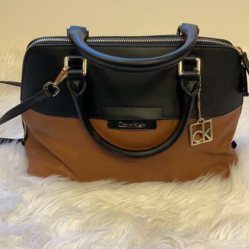Calvin Klein Black and Brown Leather Purse